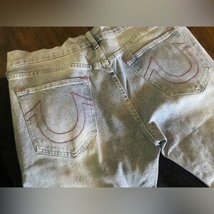 red stitched true religion jeans